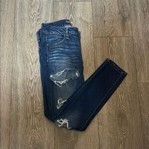 American Eagle Outfitters Dark Blue Distressed Skinny Jeans